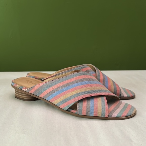 Madewell The Ruthie Crisscross Mule Sandals in Rainbow Stripe size 9.5 - Picture 2 of 7
